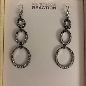 Kenneth Cole Reaction Silver Triple Hoop Dangling Earrings New In Box